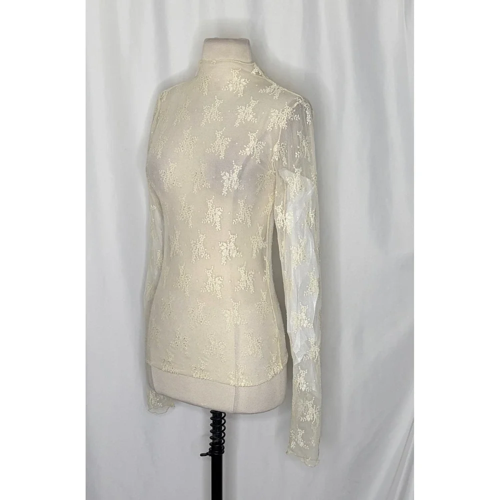 FREE PEOPLE Intimately Lady Lux Layering Top Floral Sheer Mesh Evening Crème L
